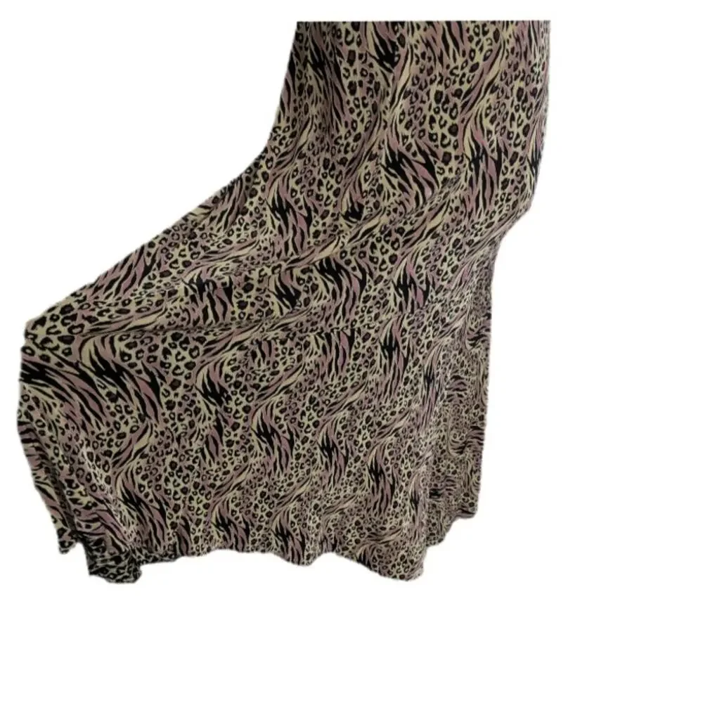 Vtg Choices Beige Mauve Animal Print Slinky Midi Skirts Small Medium Grunge